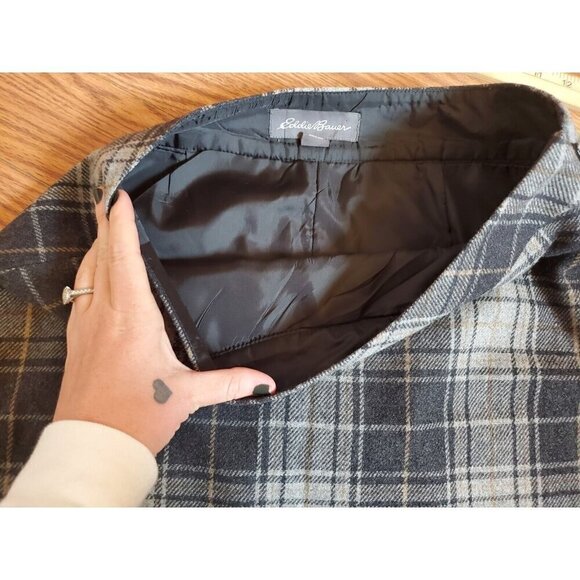 Eddie‎ Bauer Skirt Women's Size 6 Wool Blend Gray Plaid Lined Mini A-Line Slit - Picture 9 of 11